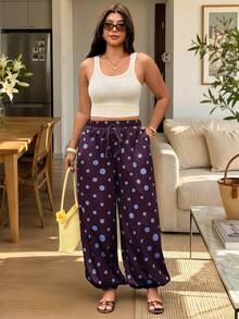 Vionelle Plus Size Women's Casual Traditional Bohemian Boho Elegant Harem Pants, Powder Blue Trousers, Daily Wear Vacation Wedding Guest Long Pockets Autumn - Multicolor - View 8