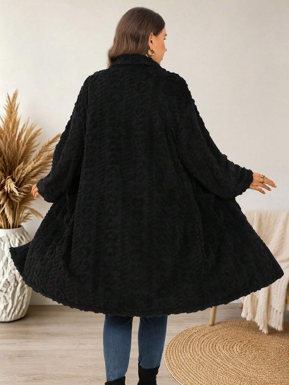 Plus Size Country Outfits Women Corduroy Double Pocket Button Placket Midi Coatan,Fall Women Clothes Winter