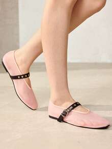 MOTF PREMIUM WOMEN'S LASER HOLLOW SQUARE TOE FLAT SLIP-ON SHOES - Pink black - View 8