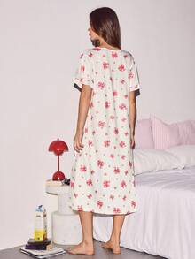 Lowkey Lull Women's Bow Print Nightgown Home Sleep Pink Summer Cute - Multicolor - View 3