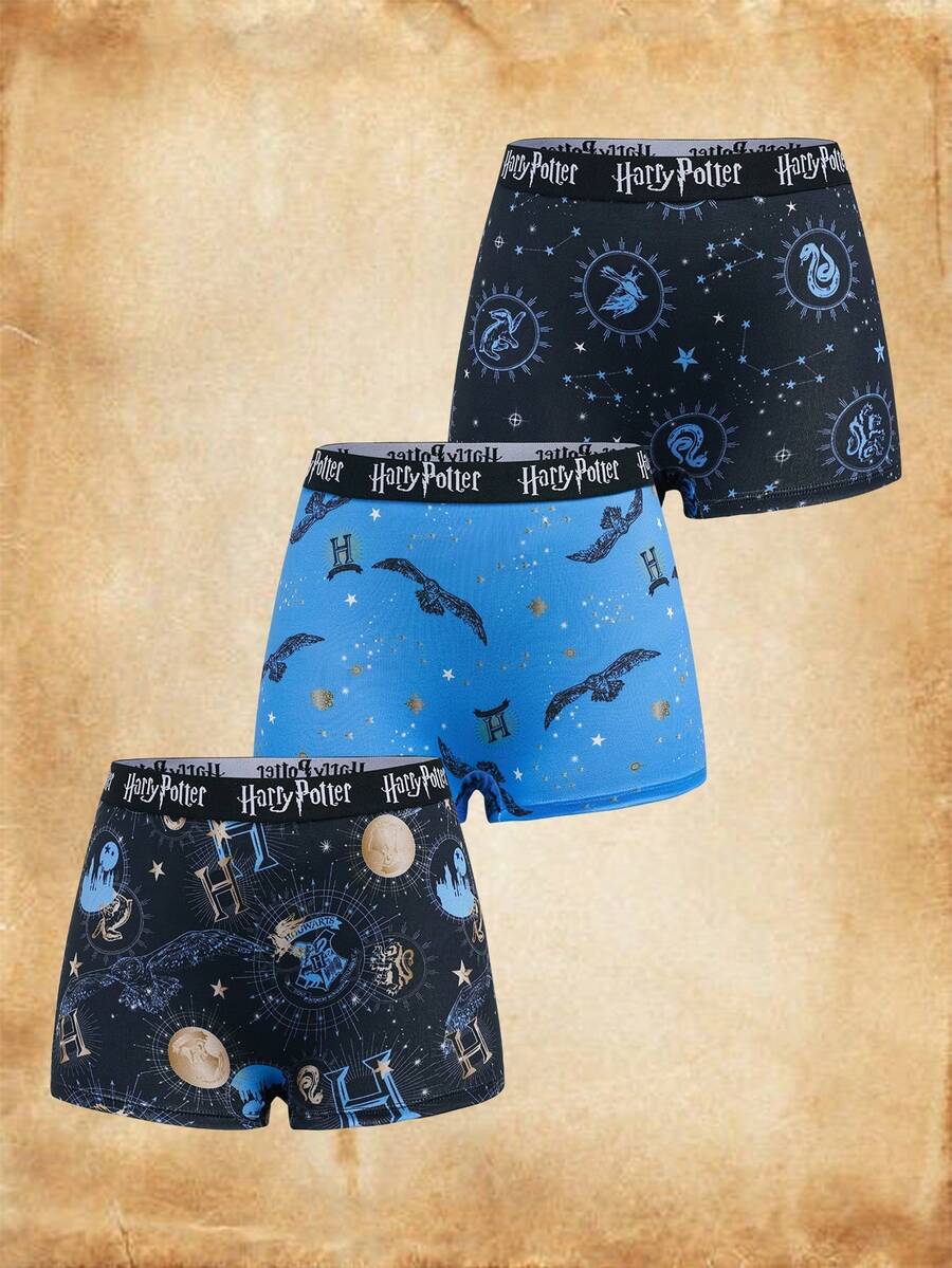 HARRY POTTER X SHEIN Women's Fashion Letter Print Flat Shorts - Blue - View 1