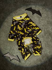 Batman X PETSIN 1pc Yellow Bat Print Pet Jumpsuit, Contrast Color Design, Soft & Breathable Fabric, Perfect For Spring And Autumn, Gentle On Skin, Anti-Flea, Less Shedding, Heat-Resistant, Suitable For Cats And Dogs, Indoor & Outdoor Wear - Multicolor - View 5