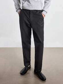 Merionis Men's Fashion Versatile Commute Solid Color Suit Pants - Black - View 7