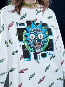 Rick and Morty X SHEIN 休閒卡通圖形下垂肩寬鬆連衣裙，春秋兩季款式 - 彩色 - 查看 8