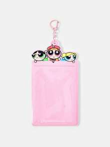 THE POWERPUFF GIRLS X SHEIN 1個粉色與白色卡通卡套扣環鑰匙圈－可愛照片包掛飾 - 粉白卡套 - 查看 4