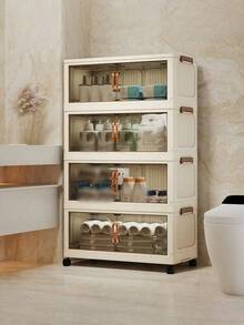 1PC Foldable Storage Cabinet Organizer No Installation Needed Multi Layer Shelf Portable Closet For Living Room Bedroom Clothes Toy Container Space Saving Collapsible.Dorm Room Essentials,Aesthetic Ins,For College Girls,Foldable Portable,Space Saving - Transparent Tea - View 2