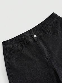 ROMWE MEN 男士刺繡圖案寬鬆牛仔短褲 - 黑色 - 查看 4