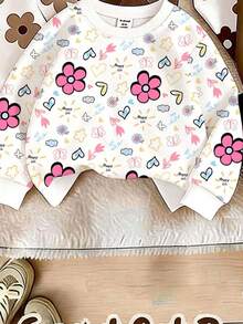 SHEIN Sparklyn 女童白色抓絨圓領運動衫與長款內搭褲套裝，樣品空白款 - 彩色 - 查看 3