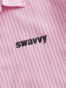 SWAVVY 男士休閒蜘蛛條紋短袖單排扣休閒襯衫 - 粉色 - 查看 4