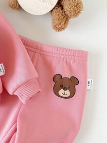 Newborn Baby Autumn/Winter Cute Camel Color Cartoon Pattern Long Sleeve Sweatshirt & Pants Set - Baby Pink - View 4