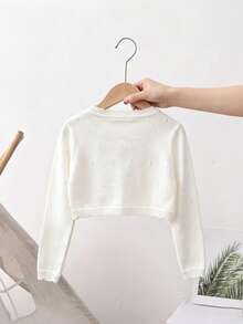 SHEIN Elladie kids 少女蝴蝶結裝飾休閒百搭日常穿搭開襟衫 秋季 - 白色 - 查看 6