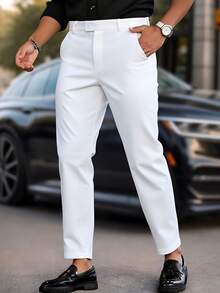 Manfinity Mode Men's Plus Size Solid Color Casual Suit Pants, Formal, Old Money - White - View 1