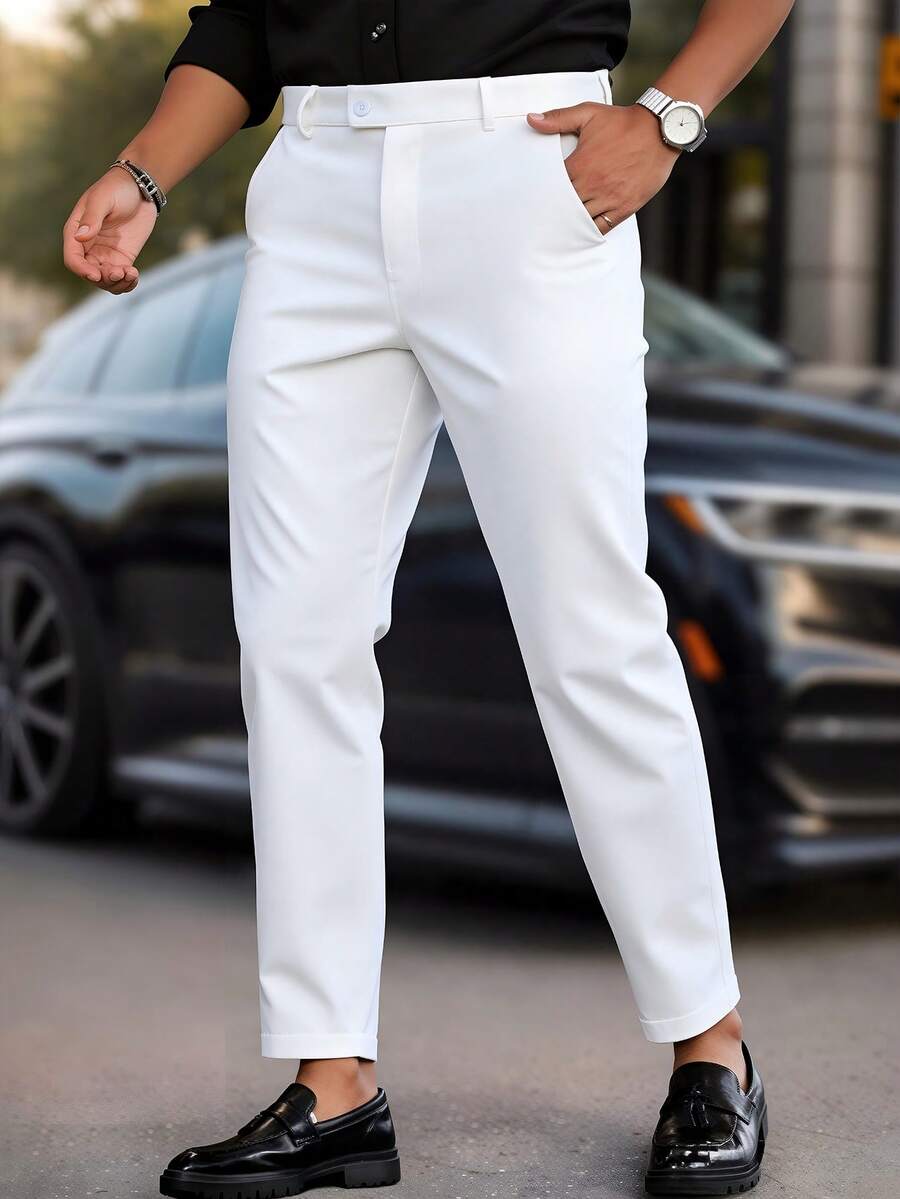 Manfinity Mode Men's Plus Size Solid Color Casual Suit Pants, Formal, Old Money - White - View 1
