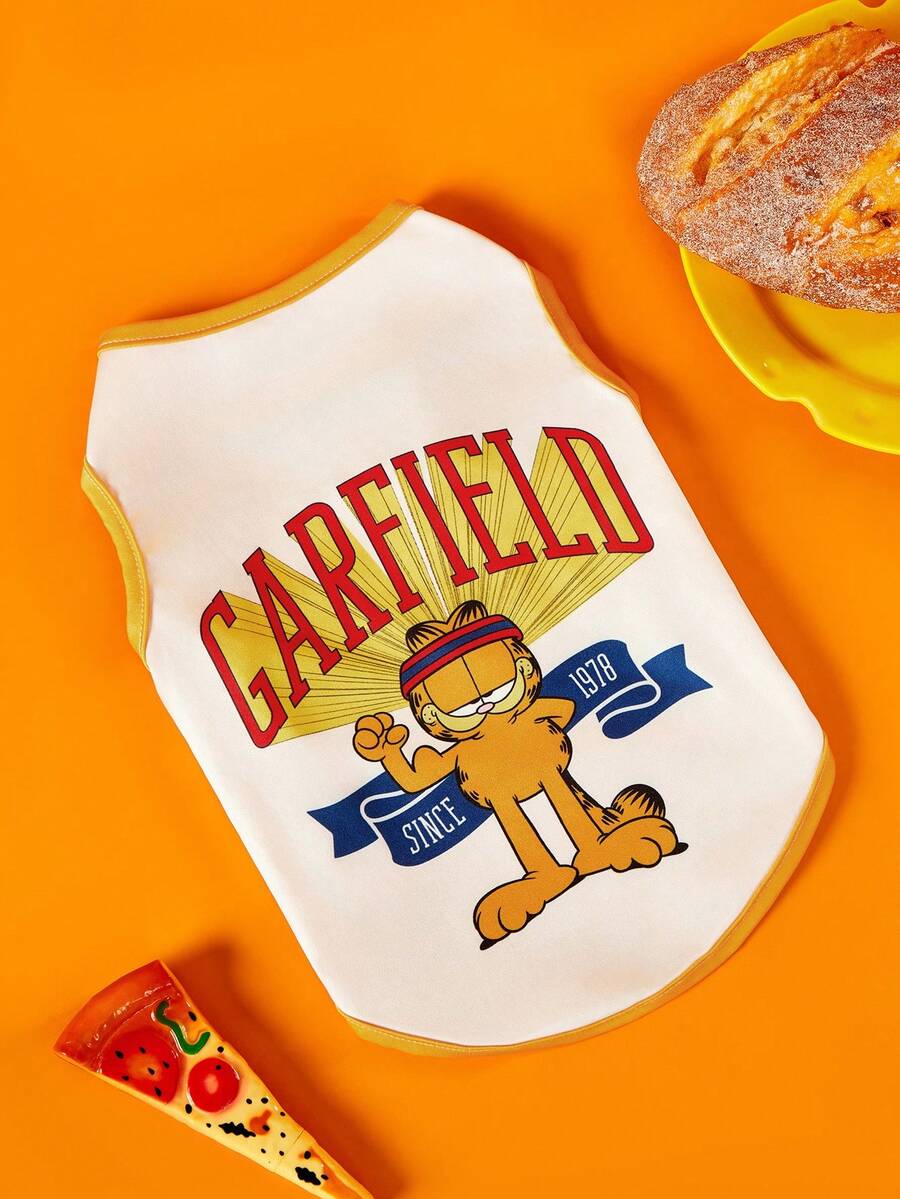 GARFIELD | PETSIN 1件装 Striving Big Eyes Cat 1978 字母印花宠物背心,撞色设计,亲肤透气,防掉毛,休闲风格宠物服装 - 彩色 - 查看 1