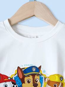 SHEIN | PAW Patrol 2pcs/Set Young Boy Contrast Color Cartoon Print Round Neck Short Sleeve T-Shirt And Elastic Waist Shorts Set - White - View 3