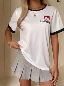 CovetEZ HELLO KITTY AND FRIENDS | SHEIN 休閒極簡印花圓領短袖寬鬆女款T恤 - 彩色 - 查看 2