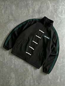 PAVTROS Men's Letter Pattern Colorblock Casual Versatile Daily Travel Long Sleeve Jacket - Black - View 4