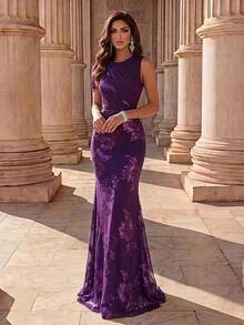 Coutiva Formal Evening Gown (Heavily Embellished) - Purple - View 5