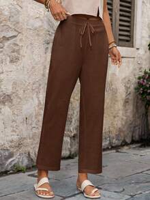 EMERY ROSE Pantalones largos casuales y versátiles de unicolor para mujer - Marrón - Ver 3