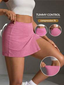 Flexra 女款彈性開衩修身顯身材防走光緊身牛仔裙 - 粉色 - 查看 1