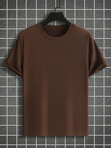 NEOREFINED Men's Solid Color Round Neck Short Sleeve T-Shirt - Coffee Brown - View 5