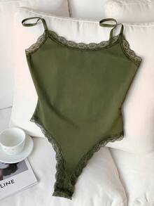 Comfortcana 女士蕾丝拼接休闲连体衣，军绿色 - 軍綠色 - 查看 7