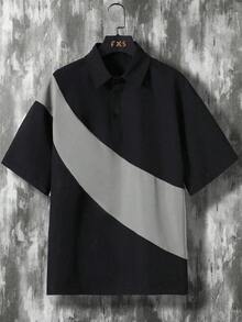 Manfinity Hypemode 男士對比色 Polo 領短袖 T 恤與工裝短褲休閒兩件套 - 彩色 - 查看 4