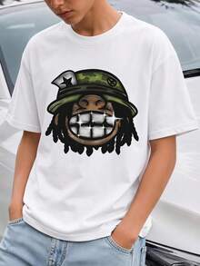 SHEIN Coolqubz Tween Boys' Cartoon Character Printed Crew Neck Short Sleeve Casual T-Shirt, Summer - White - View 1