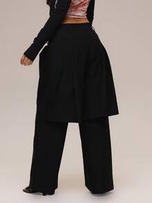 MUSERA Black Double Layer Pleated Wide Leg Trousers Pants Summer Holiday Ibiza Festival Black Lotus - Black - View 4