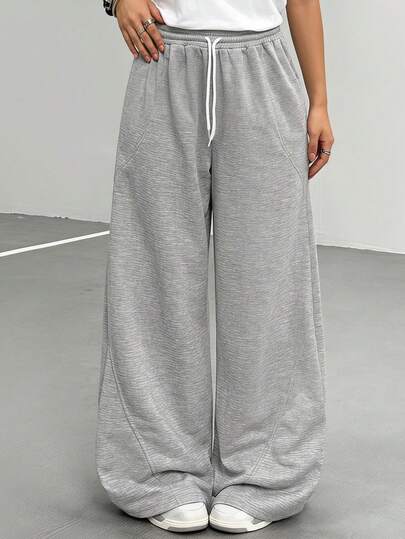 SHEIN Teenager Girls'Relaxed Fit Saber-Leg Sweatpants,White,Winter,Oversized Graphic,Back-To-School,Gray Casual All-Match Athletic Pants For Dance,Exercise