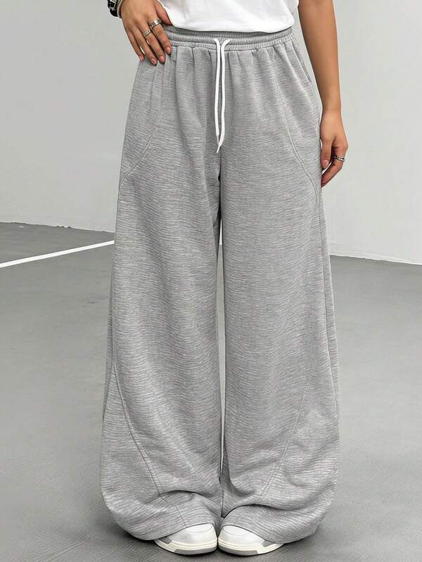 SHEIN Teenager Girls'Relaxed Fit Saber-Leg Sweatpants,White,Winter,Oversized Graphic,Back-To-School,Gray Casual All-Match Athletic Pants For Dance,Exercise