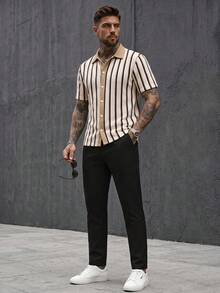 Manfinity CasualCool Men's Casual Loose Knit Jacquard Versatile Shirt - Multicolor - View 8