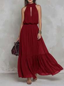 Solivie Damen Sommer Romantisch Boho Elegant Kleid Für Urlaub Brunch Burgunderrot - Bordeaux - Übersicht 9
