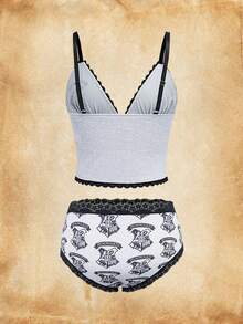 HARRY POTTER X SHEIN Women's Letter Print Camisole Bra Set - Grey - View 2