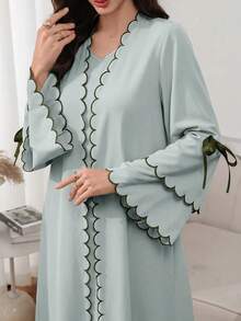 Al Najma Women's Contrast Color Bowknot Decor Casual Party Abaya - Green - View 6