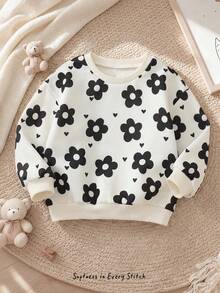 Cozy Pixies Baby Girl Floral Pattern Knit Soft Round Neck Long Sleeve Pullover Autumn Sweatshirt - Apricot - View 11