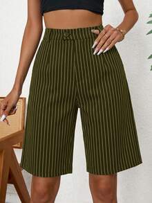 Aveloria Modichic Striped Slant Pocket Bermuda Suit Shorts  - Green - View 6