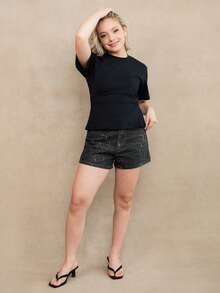 Ximena Robles Ximena Robles Women Leopard Print Loose Casual Denim Shorts, Summer Jorts - Grey - View 1