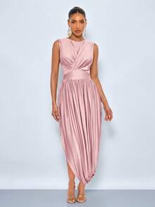 SOLERSUN Summer Women's High-End Waist-Cinching High-Waisted Design Apricot Bodycon Slim Long Dress - Pink - View 4