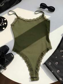 Comfortcana 女士蕾丝拼接休闲连体衣，军绿色 - 軍綠色 - 查看 3
