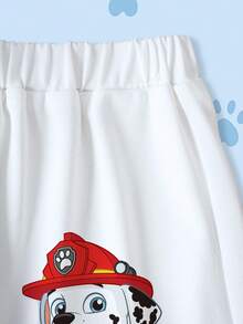 SHEIN | PAW Patrol 2pcs/Set Young Boy Contrast Color Cartoon Print Round Neck Short Sleeve T-Shirt And Elastic Waist Shorts Set - White - View 5