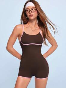 SHEIN Sovereign Charm 女款拼色休閒日常穿著細肩帶運動連身褲 - 彩色 - 查看 9