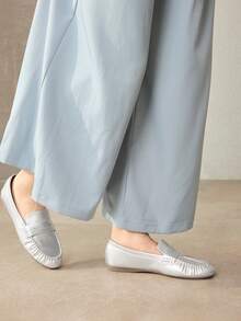 MOTF WOMEN'S NEW FRENCH VINTAGE FASHION COMFORTABLE FLAT BALLET LOAFERS, MINIMALIST CASUAL - Silver - View 6