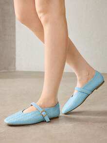 MOTF PU LEATHER MARY JANE FLAT SHOES FOR CHRISTMAS SPRING SHOES - Light blue - View 8