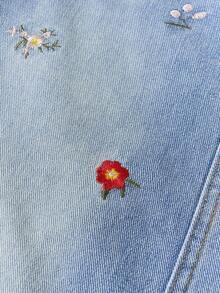 SHEIN Tween Girl Ditsy Floral Kids Embroidered Denim Skirt - Light Wash - View 3