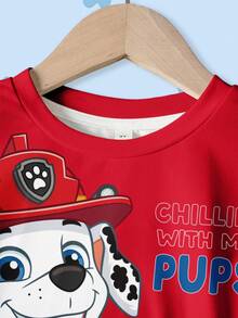 SHEIN | PAW Patrol 男童可爱卡通印花短袖T恤和短裤套装 - 白色 - 查看 3