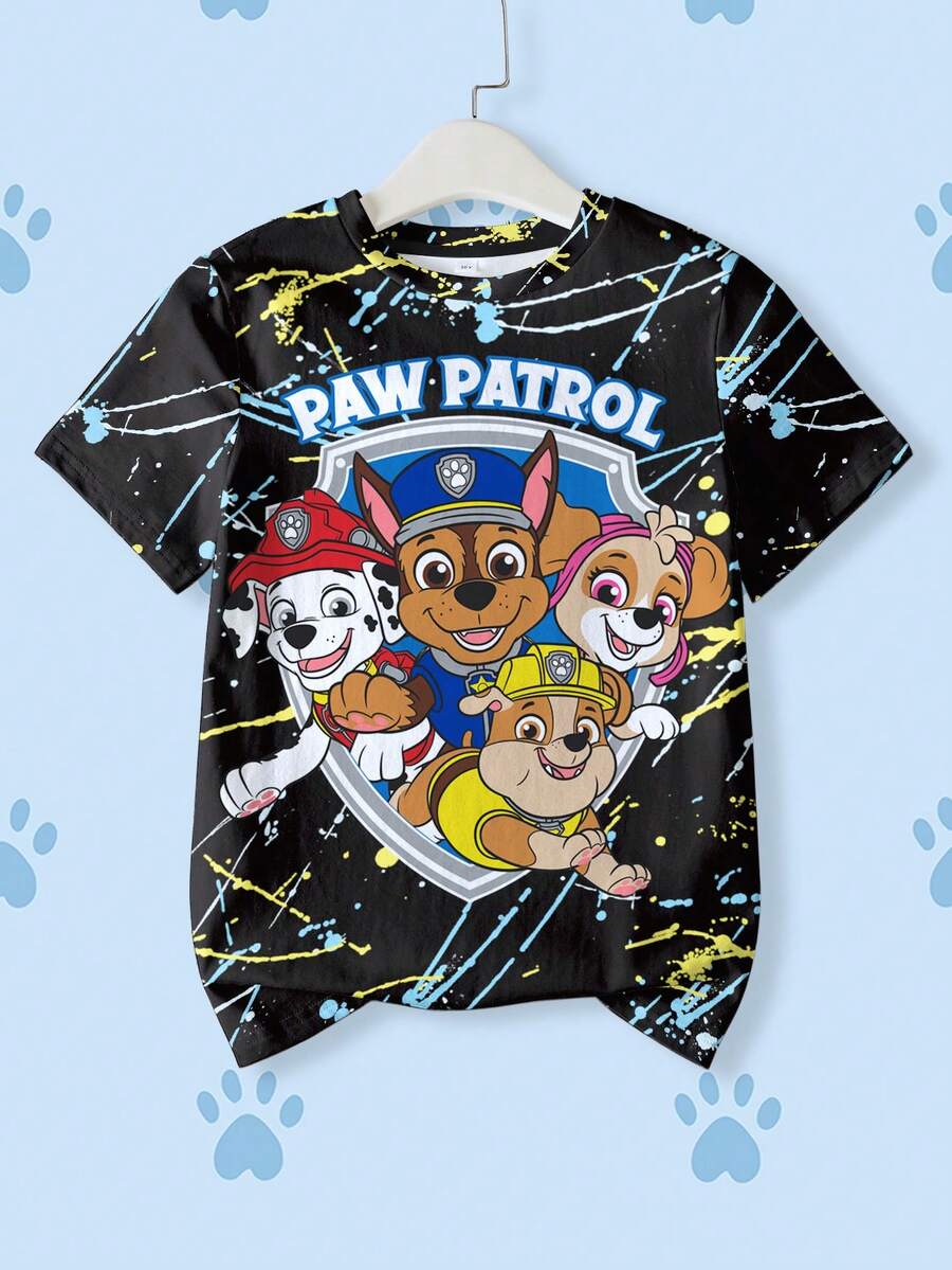 SHEIN | PAW Patrol Young Boy Letter Print Crew Neck Short Sleeve Casual T-Shirt - White - View 1