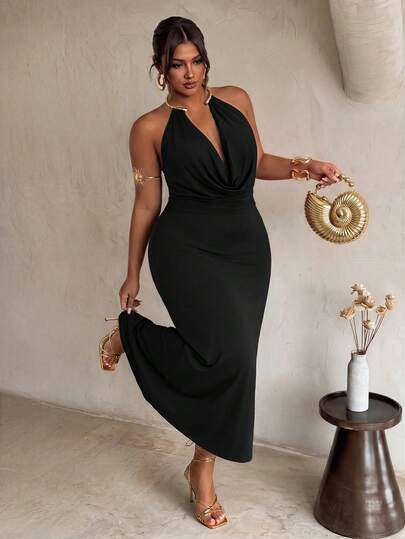 Firerie New Summer Purple-Red Halter Neck Modern Elegant Commute Office Workplace Outfit Mermaid Style High-End Banquet Outfit Plus Size Long Dress/Prom/Wedding Season/Valentine's Day/Party/Sexy/Commute/Elegant Romantic/Birthday Party Outfit/Music Festival Outfit/Personalized Girl/Modern