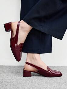CUCCOO BIZCHIC Women Shoes Square Toe Burgundy Mirror Fashionable Simple High Heels Shoes With Loafers, Holiday Commuting Old Money Style Wear - Mirror burgundy 1 - View 3