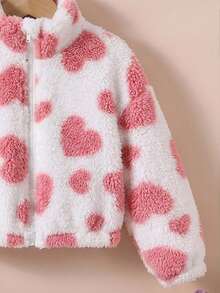 SHEIN 女童小女孩愛心圖案拉鍊休閒日常穿著長袖秋冬夾克 - 彩色 - 查看 6